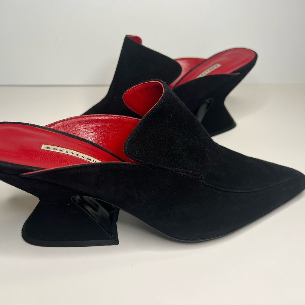 Dorateymur Mules Shoes Black Red Suede Size 9 EU 40 Business